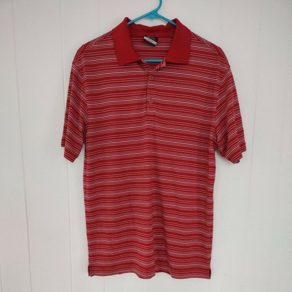 Nike Golf Dri-Fit Men's M Red White Striped Short Sleeve Golf Polo